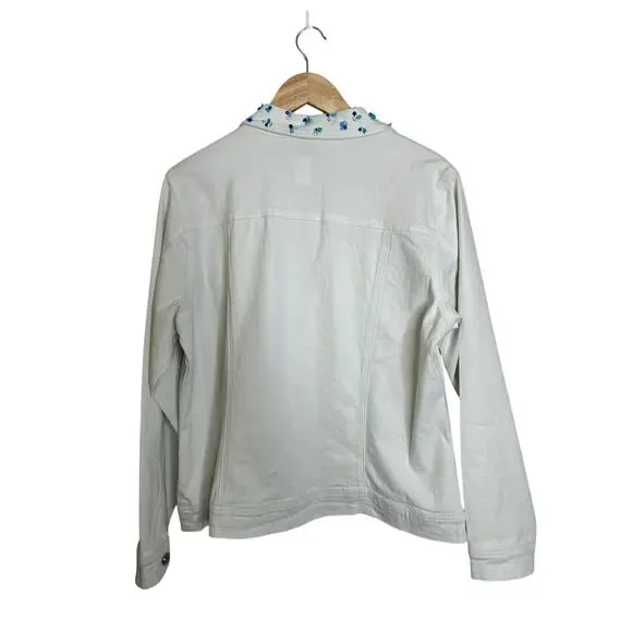 HSN Diane Gilman White Button Down Jacket Beaded Ornate Buttons XL - Picture 2 of 8